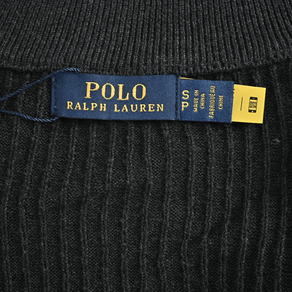 Ralph Lauren Pony-Logo Fine-Ribbed Full-Zip Sweater Jacket | Black
