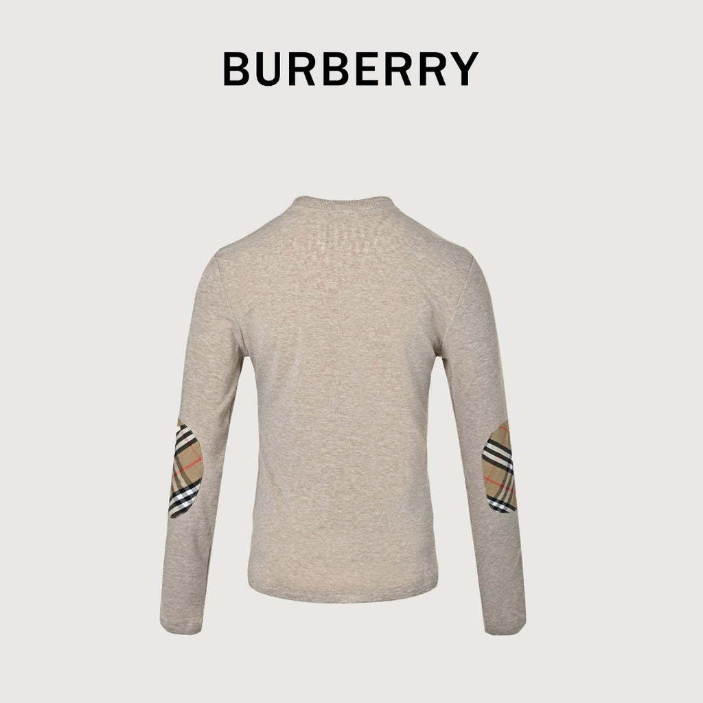 Burberry Knight-Motif Check Elbow-Patch Long-Sleeve Top | Beige