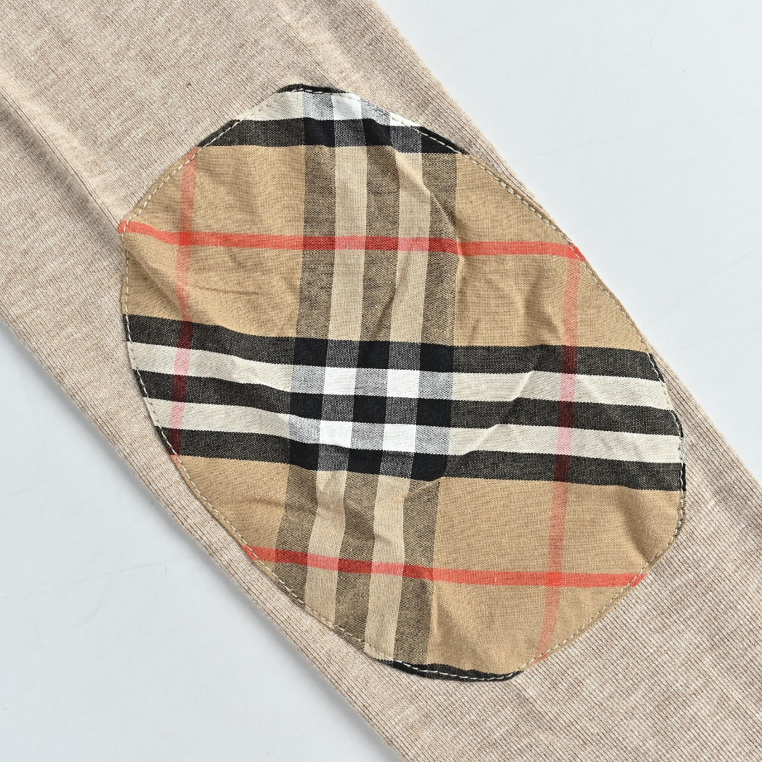 Burberry Knight-Motif Check Elbow-Patch Long-Sleeve Top | Beige