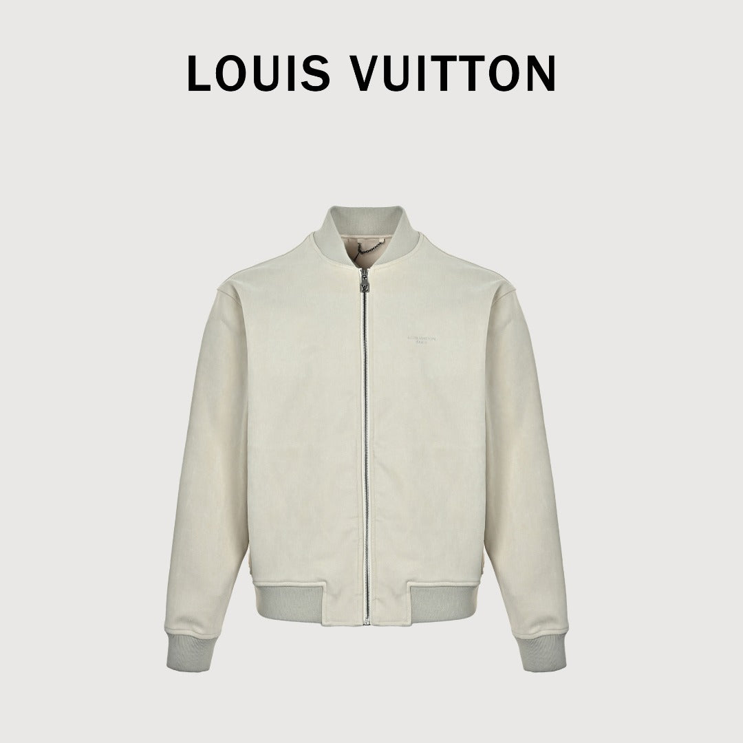 Louis Vuitton Letter-Embroidered Suede-Effect Bomber Jacket | Ivory
