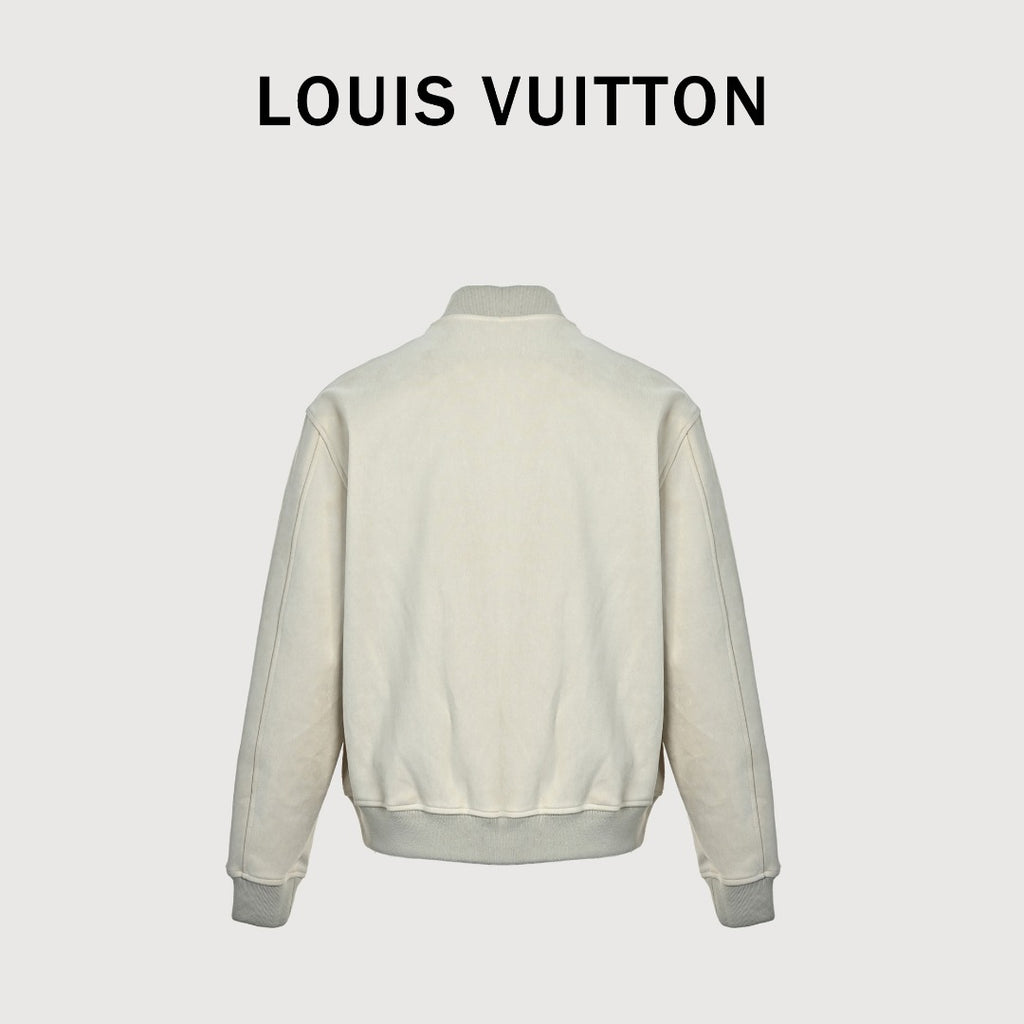 Louis Vuitton Letter-Embroidered Suede-Effect Bomber Jacket | Ivory