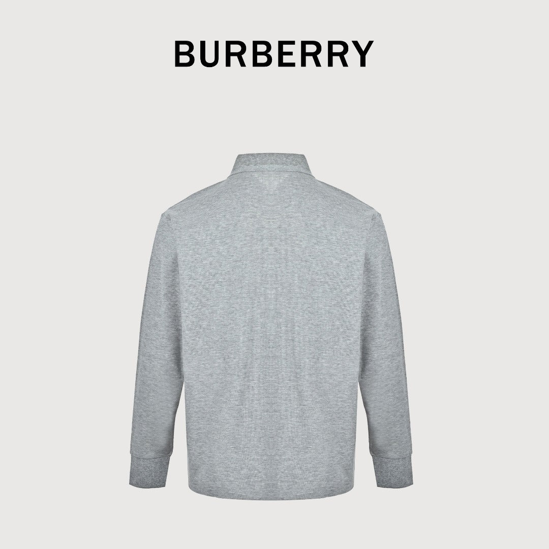 Burberry Men's Placket-Embroidered Long-Sleeve Polo Shirt | Light Grey