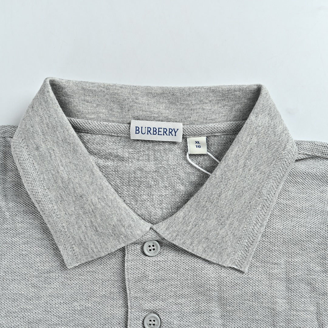 Burberry Men's Placket-Embroidered Long-Sleeve Polo Shirt | Light Grey
