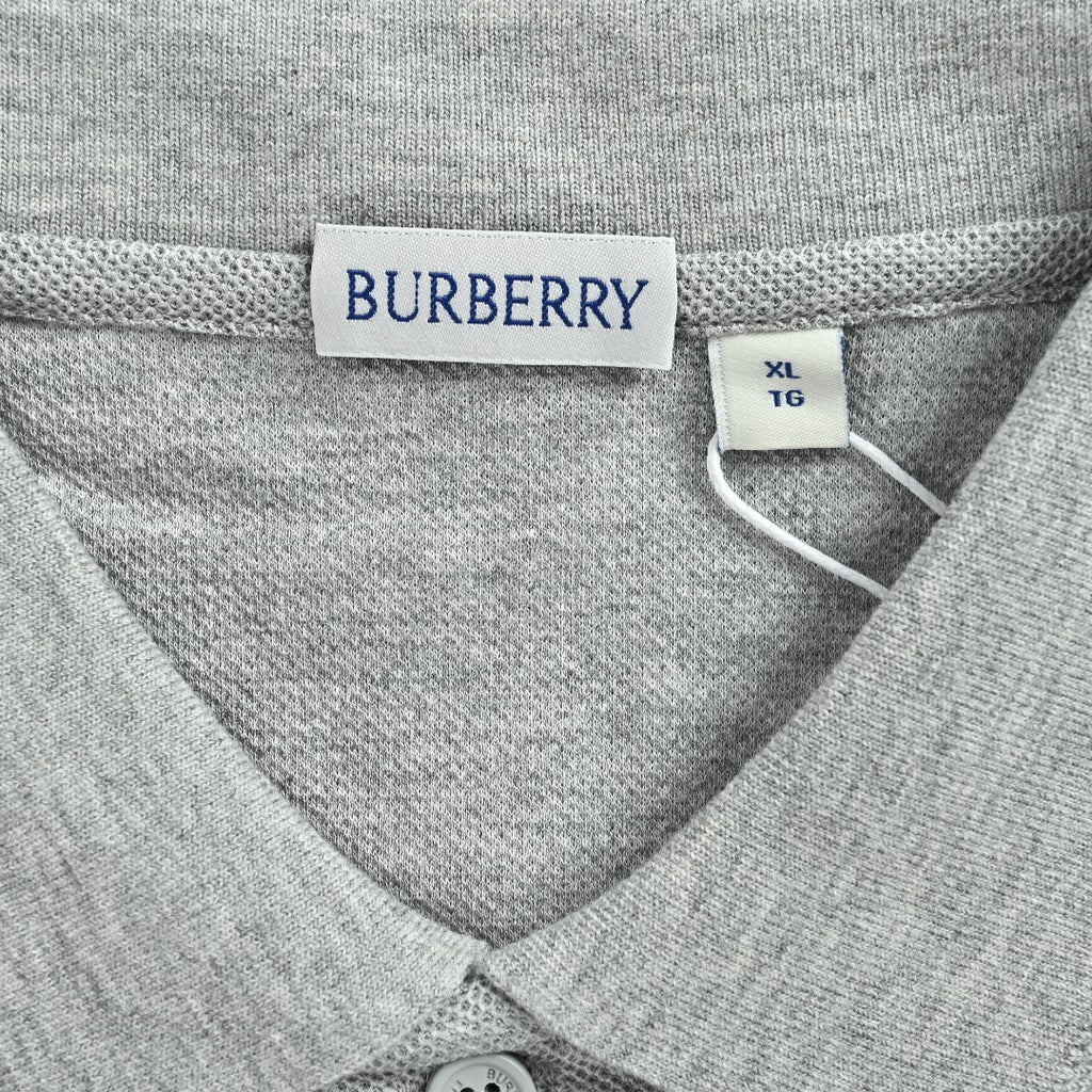 Burberry Men's Placket-Embroidered Long-Sleeve Polo Shirt | Light Grey