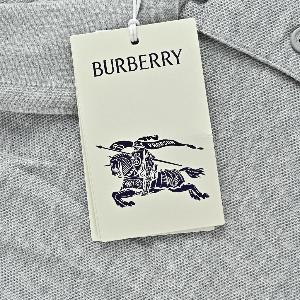Burberry Men's Placket-Embroidered Long-Sleeve Polo Shirt | Light Grey