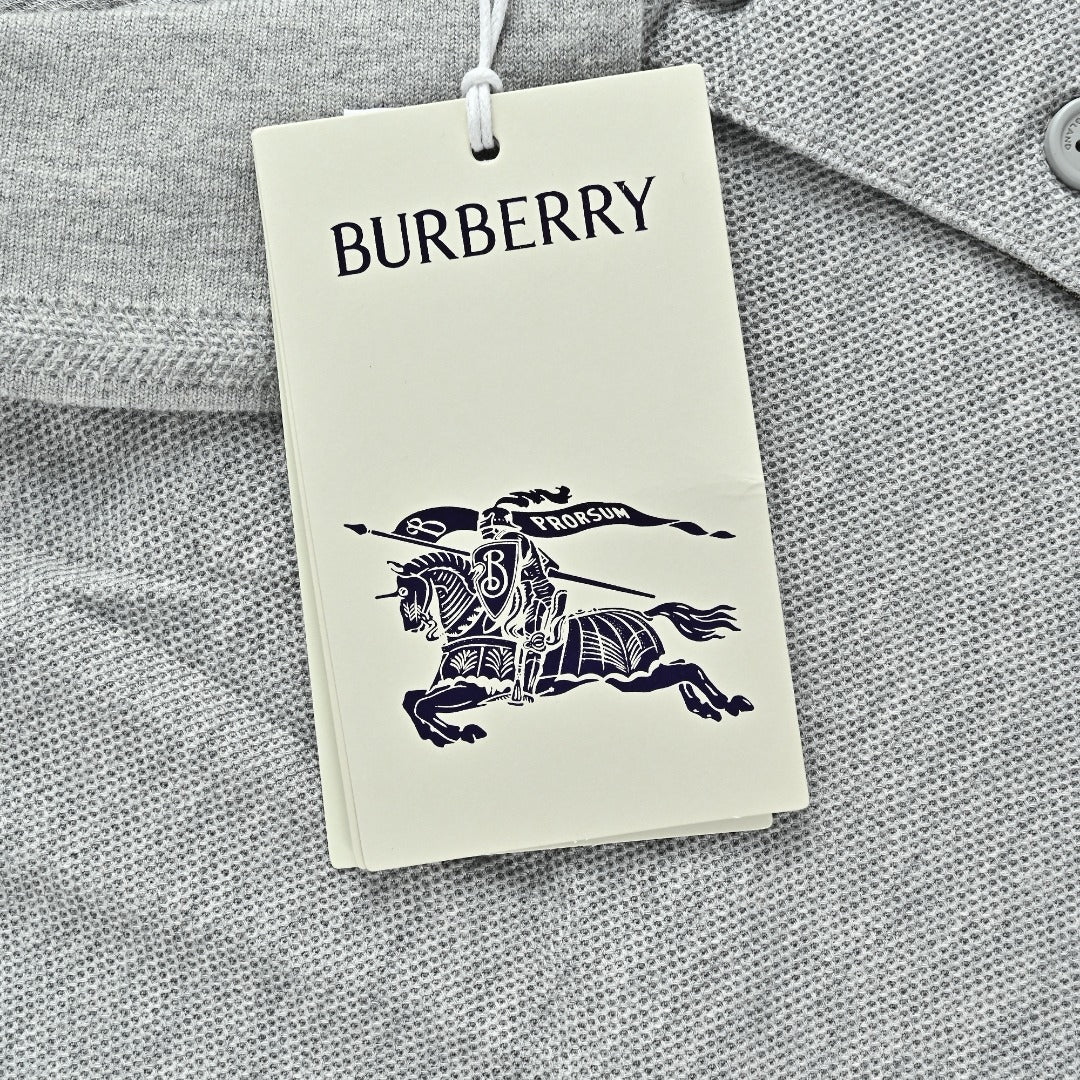 Burberry Men's Placket-Embroidered Long-Sleeve Polo Shirt | Light Grey