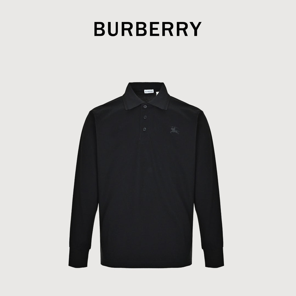 Burberry Men's Placket-Embroidered Long-Sleeve Polo Shirt | Black