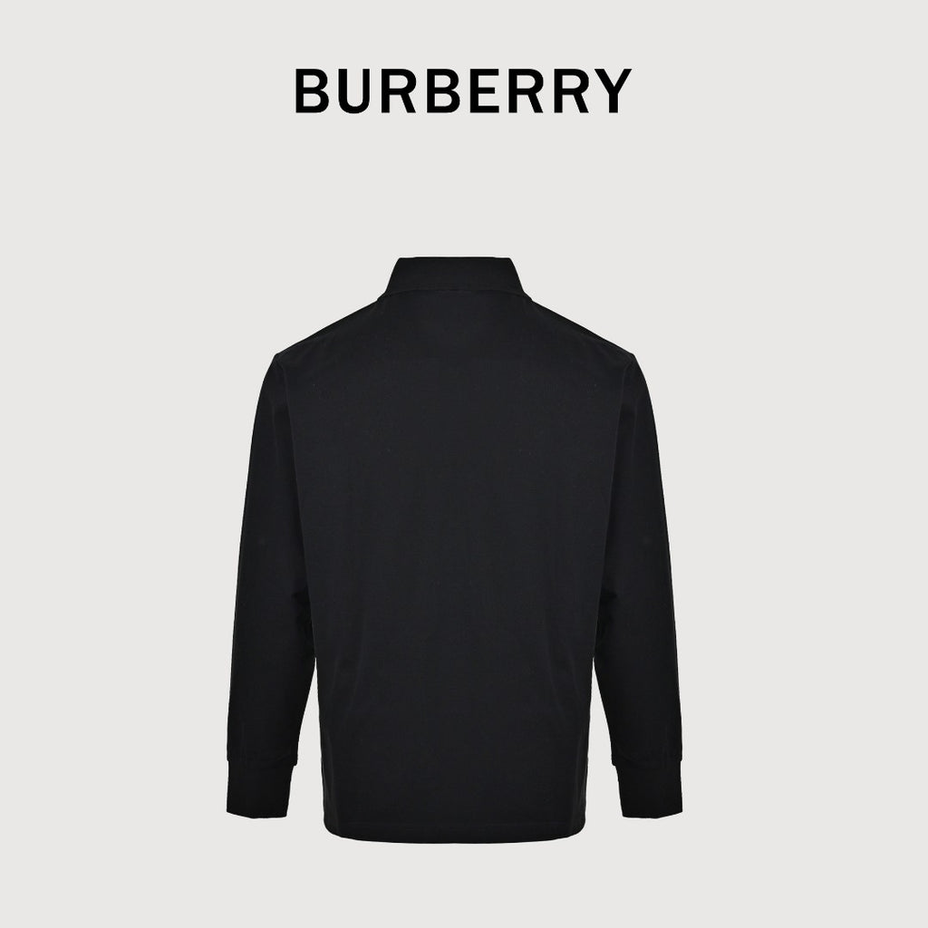 Burberry Men's Placket-Embroidered Long-Sleeve Polo Shirt | Black