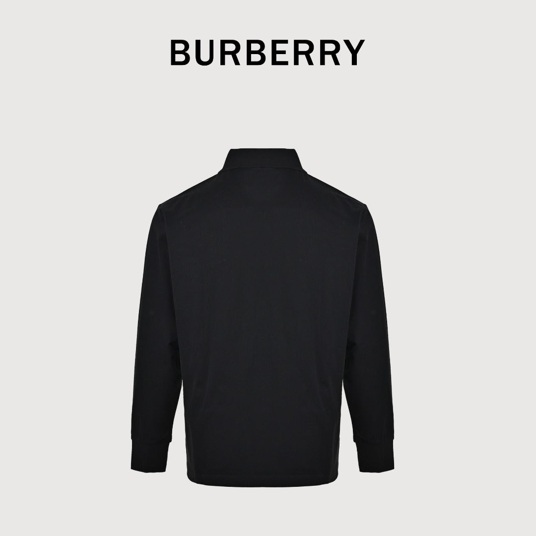 Burberry Men's Placket-Embroidered Long-Sleeve Polo Shirt | Black