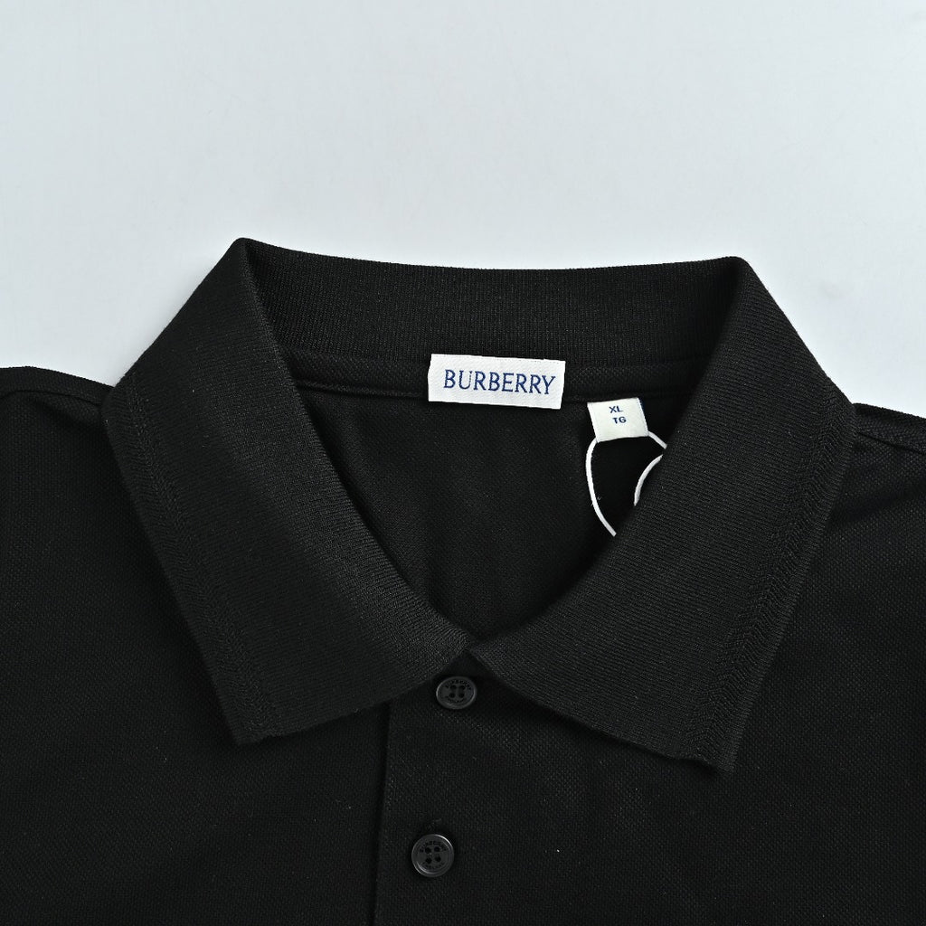 Burberry Men's Placket-Embroidered Long-Sleeve Polo Shirt | Black