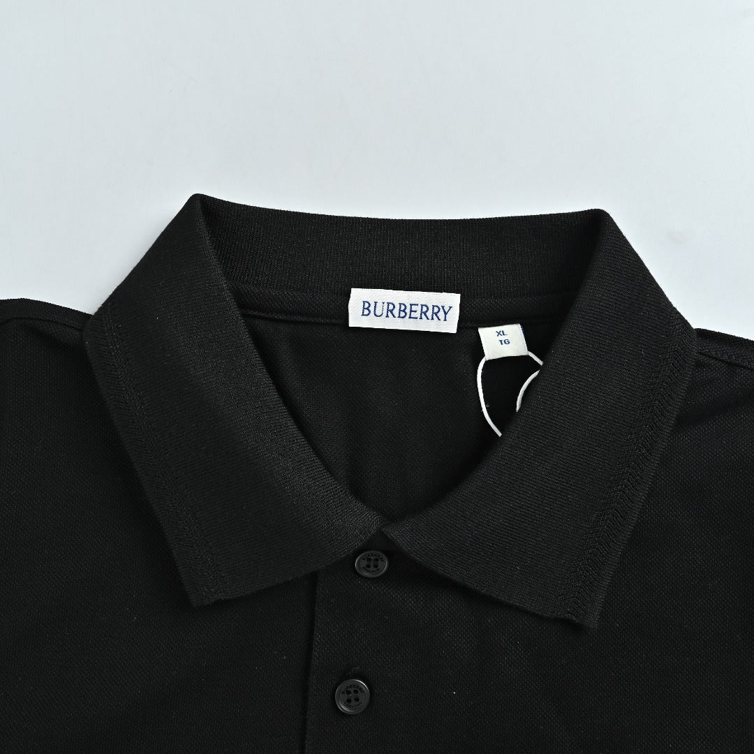 Burberry Men's Placket-Embroidered Long-Sleeve Polo Shirt | Black
