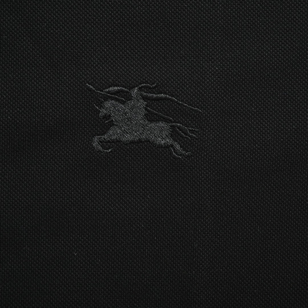 Burberry Men's Placket-Embroidered Long-Sleeve Polo Shirt | Black