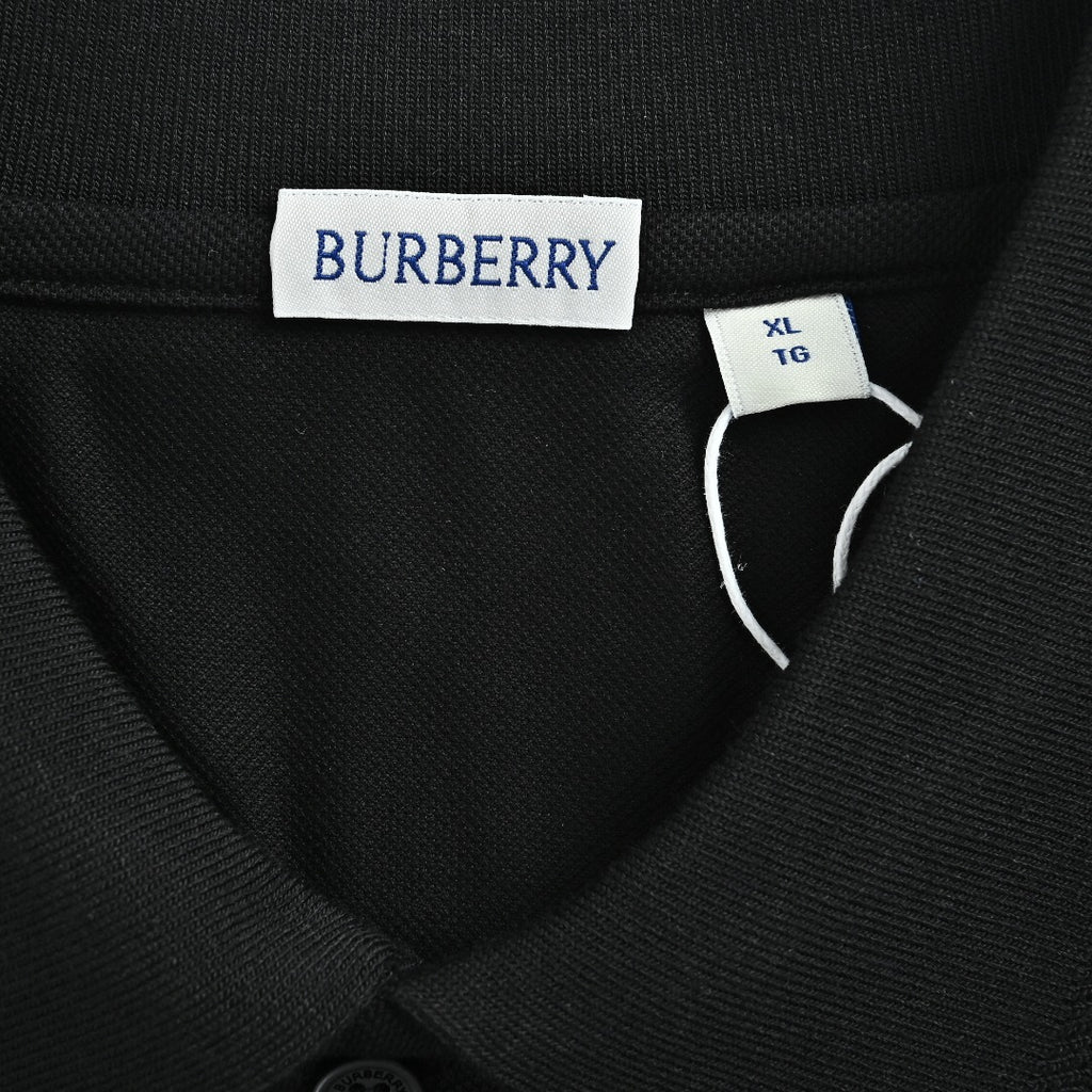 Burberry Men's Placket-Embroidered Long-Sleeve Polo Shirt | Black
