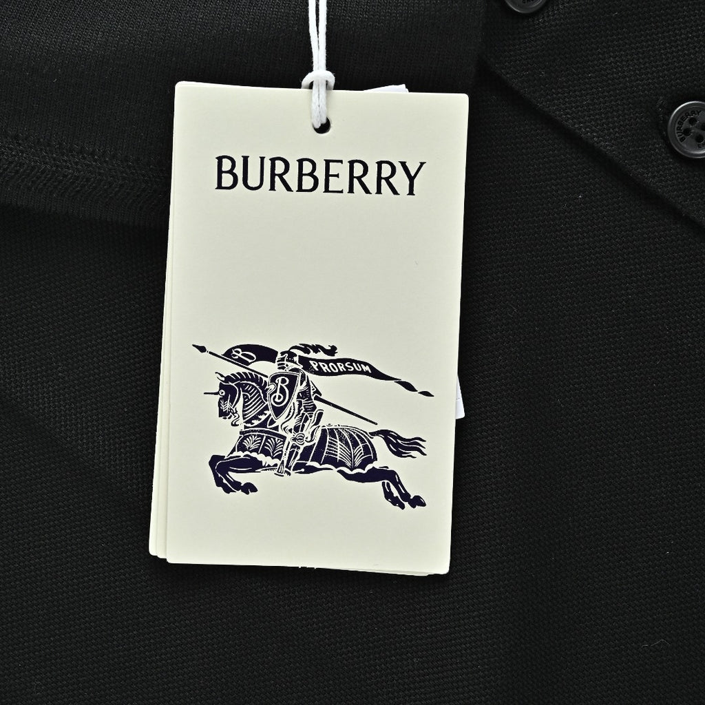 Burberry Men's Placket-Embroidered Long-Sleeve Polo Shirt | Black