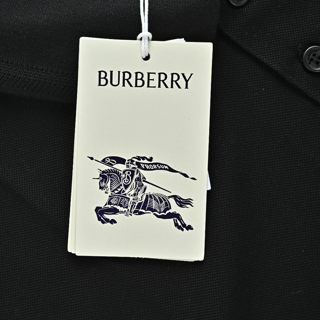 Burberry Men's Placket-Embroidered Long-Sleeve Polo Shirt | Black