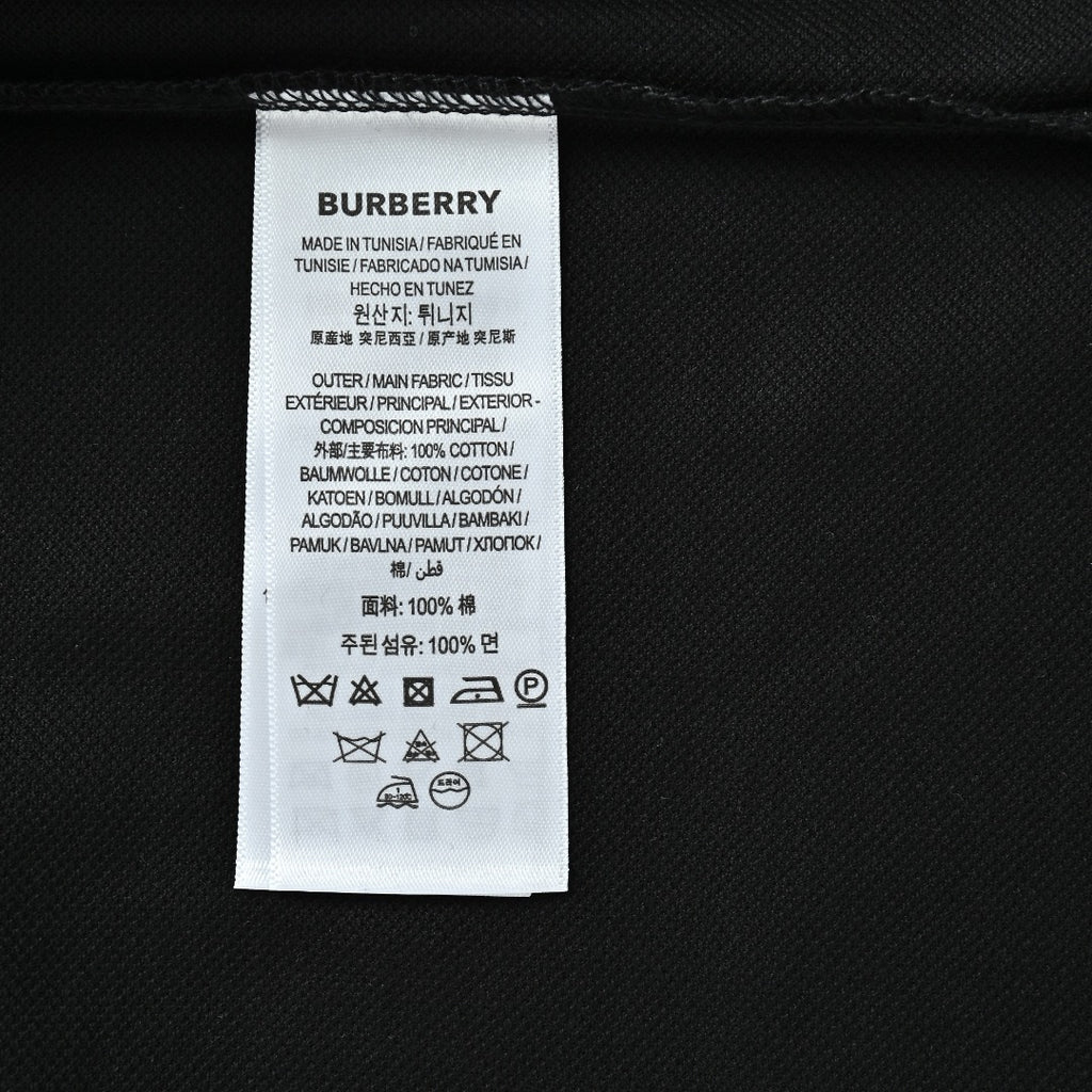 Burberry Men's Placket-Embroidered Long-Sleeve Polo Shirt | Black