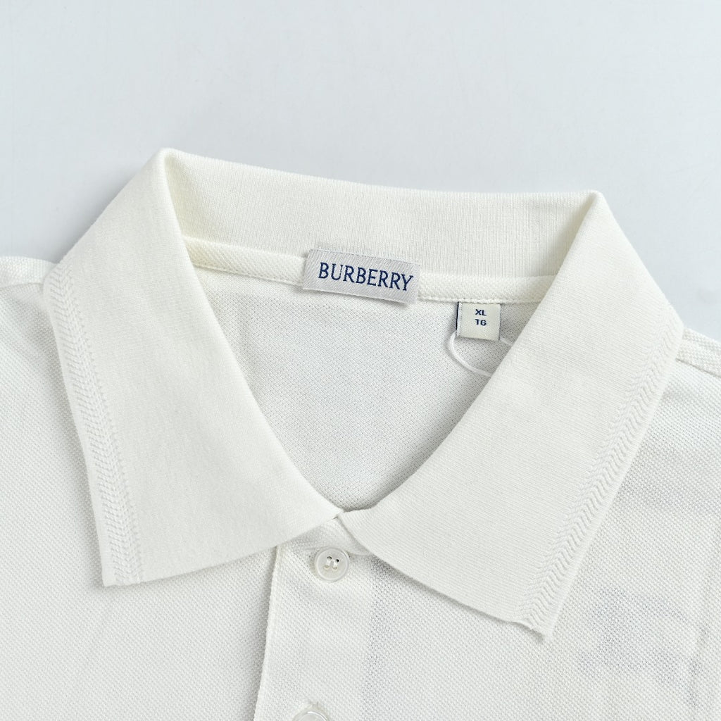 Burberry Men's Placket-Embroidered Long-Sleeve Polo Shirt | White