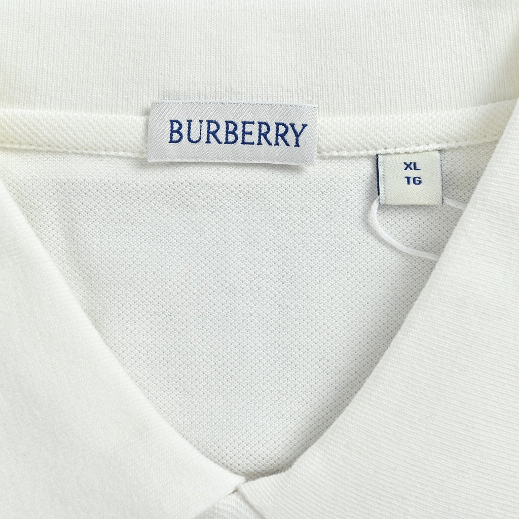 Burberry Men's Placket-Embroidered Long-Sleeve Polo Shirt | White