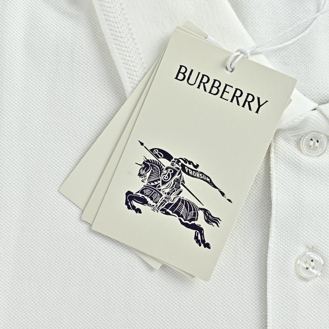 Burberry Men's Placket-Embroidered Long-Sleeve Polo Shirt | White
