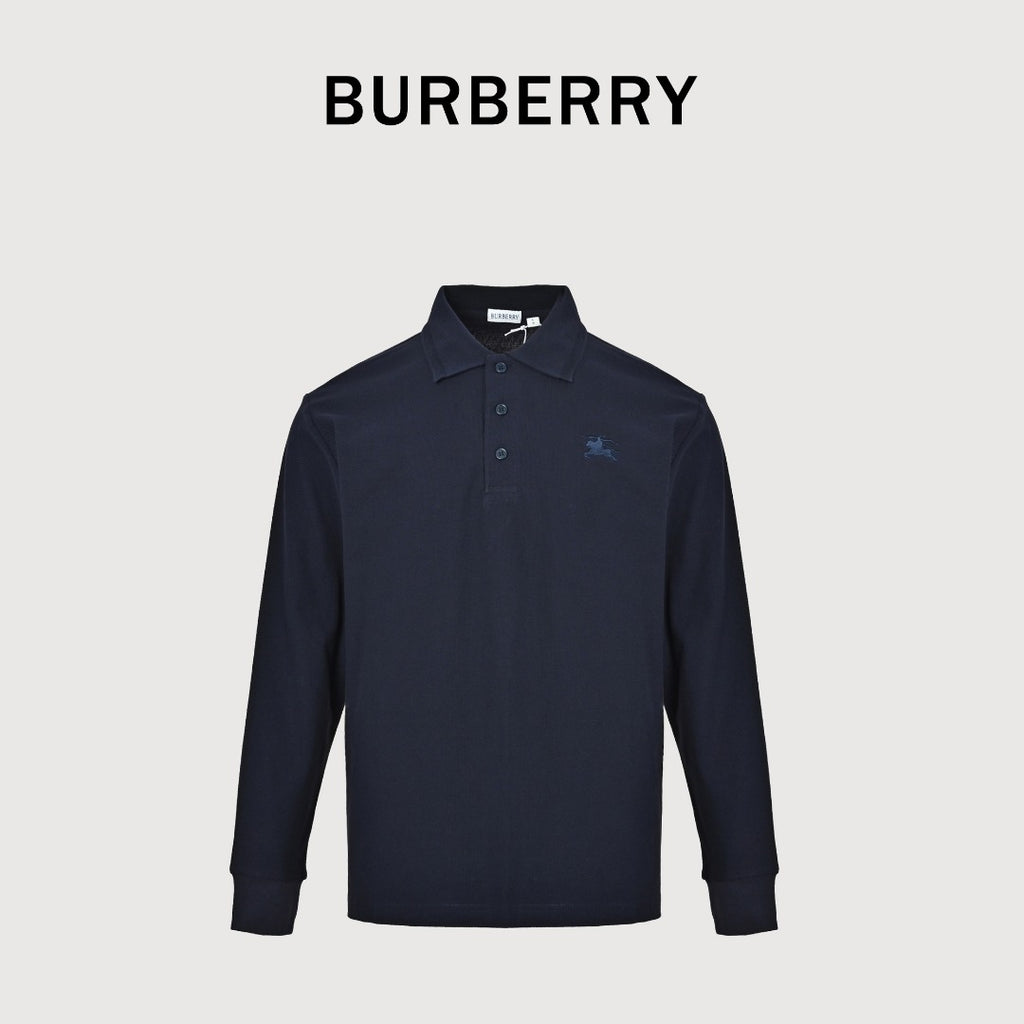 Burberry Men's Placket-Embroidered Long-Sleeve Polo Shirt | Navy