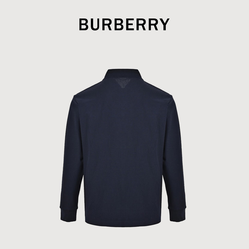Burberry Men's Placket-Embroidered Long-Sleeve Polo Shirt | Navy