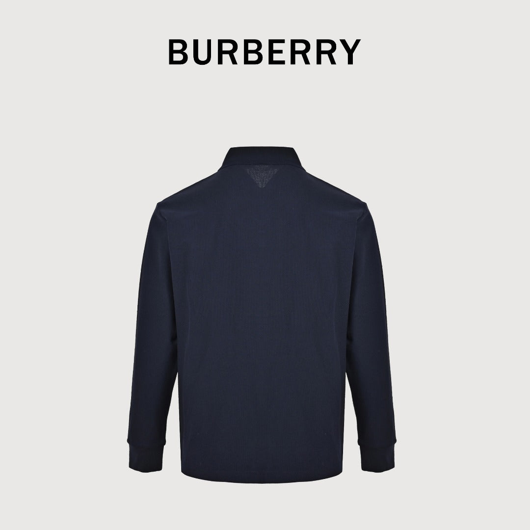 Burberry Men's Placket-Embroidered Long-Sleeve Polo Shirt | Navy