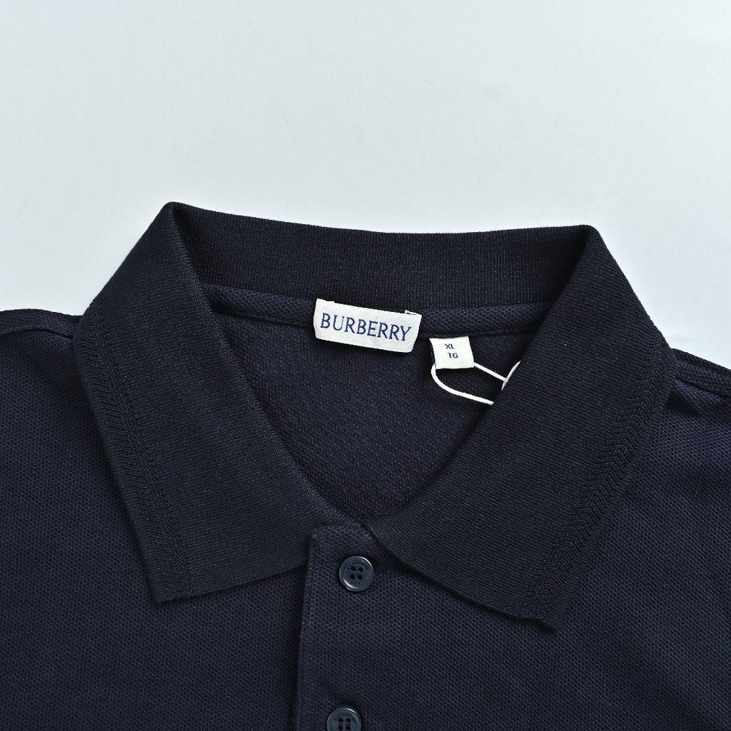 Burberry Men's Placket-Embroidered Long-Sleeve Polo Shirt | Navy