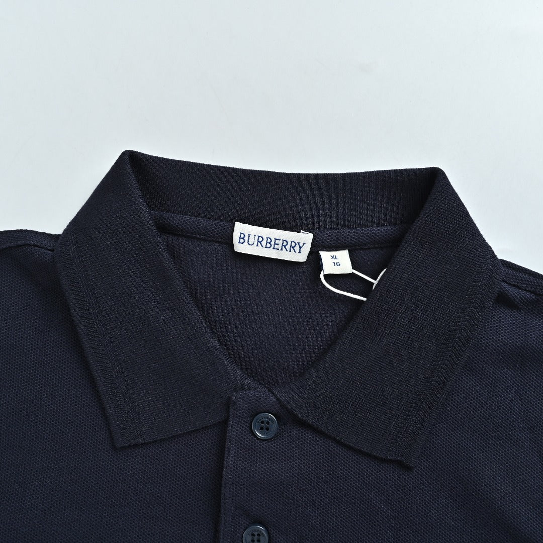 Burberry Men's Placket-Embroidered Long-Sleeve Polo Shirt | Navy