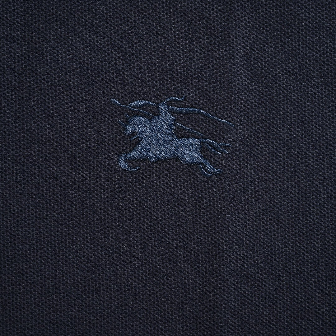 Burberry Men's Placket-Embroidered Long-Sleeve Polo Shirt | Navy