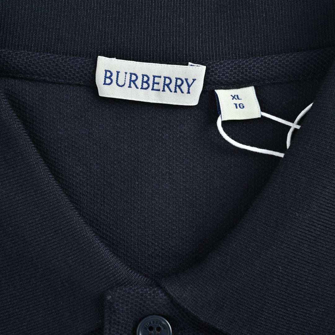 Burberry Men's Placket-Embroidered Long-Sleeve Polo Shirt | Navy