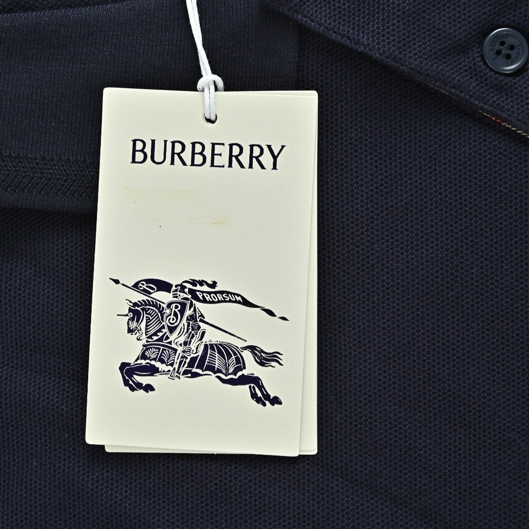 Burberry Men's Placket-Embroidered Long-Sleeve Polo Shirt | Navy