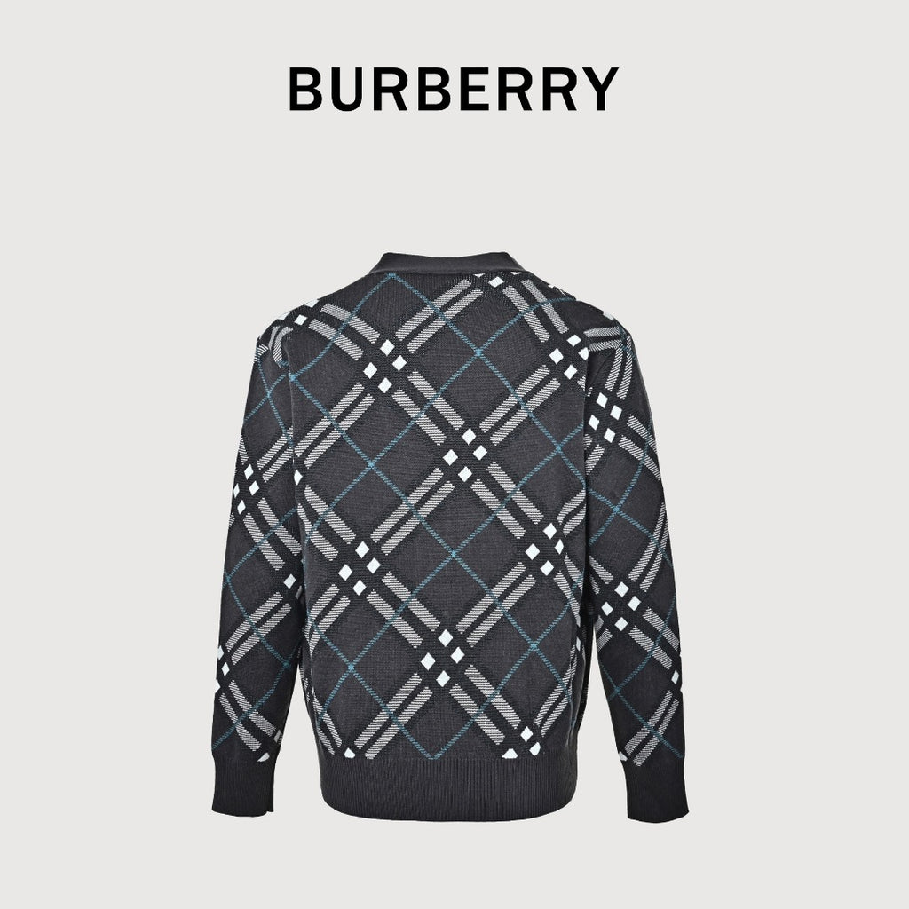 Burberry Diamond-Check Jacquard Knit Cardigan | Black & Grey