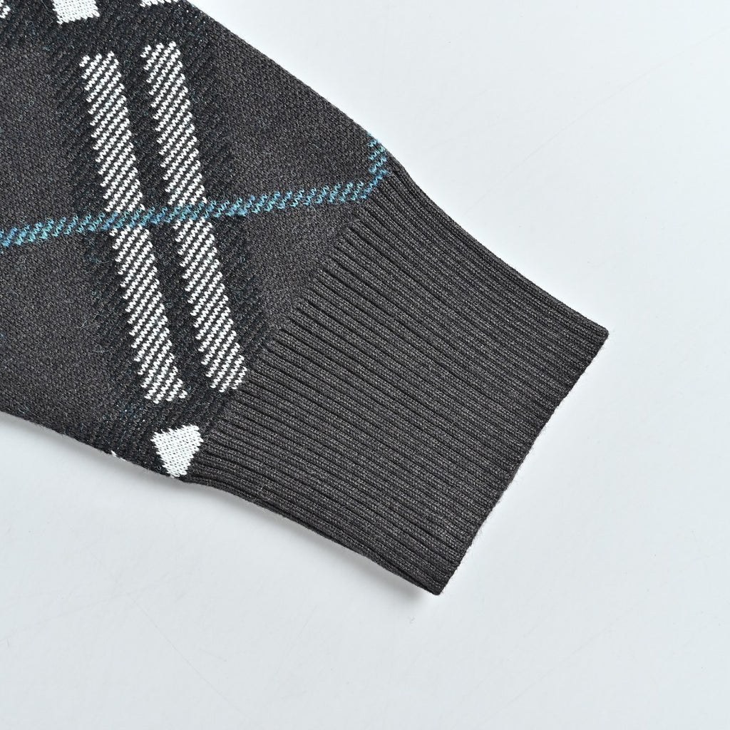 Burberry Diamond-Check Jacquard Knit Cardigan | Black & Grey