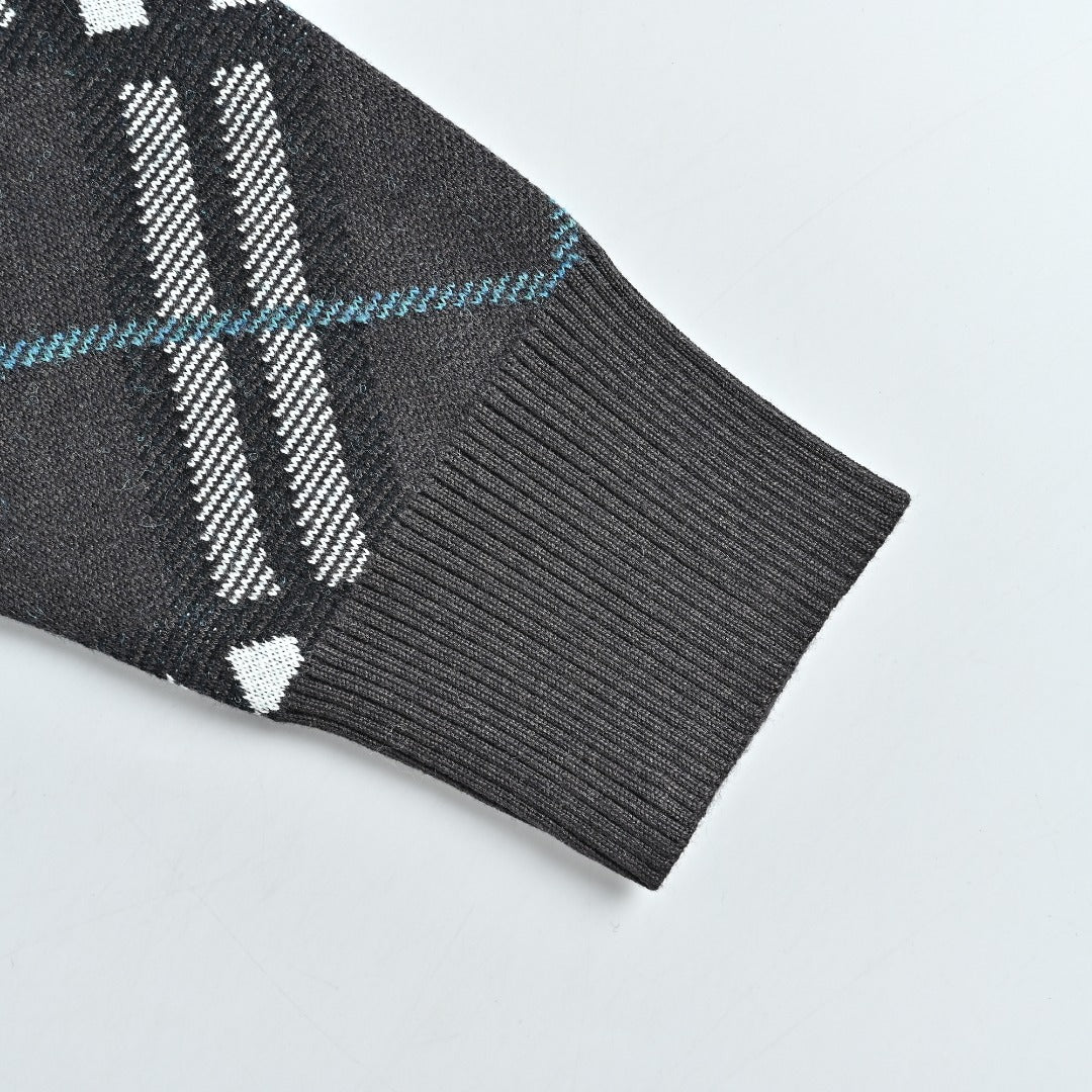 Burberry Diamond-Check Jacquard Knit Cardigan | Black & Grey