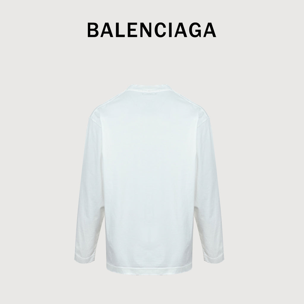 Balenciaga Cutwork-Embroidered Ink-Splatter Long-Sleeve T-Shirt | White