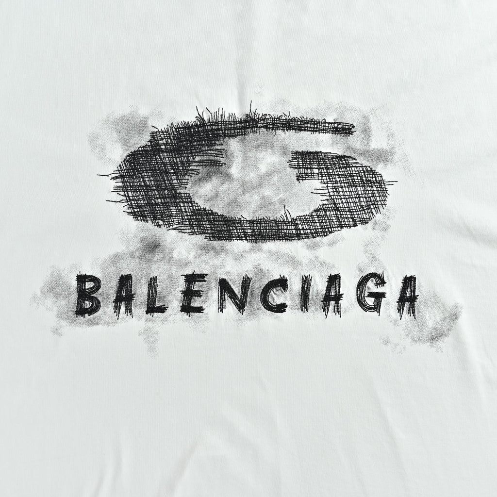 Balenciaga Cutwork-Embroidered Ink-Splatter Long-Sleeve T-Shirt | White