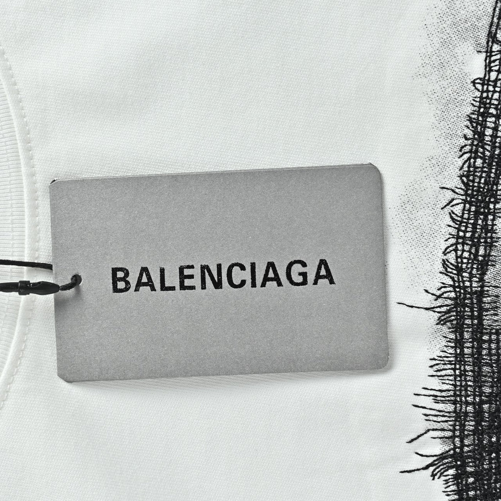 Balenciaga Cutwork-Embroidered Ink-Splatter Long-Sleeve T-Shirt | White