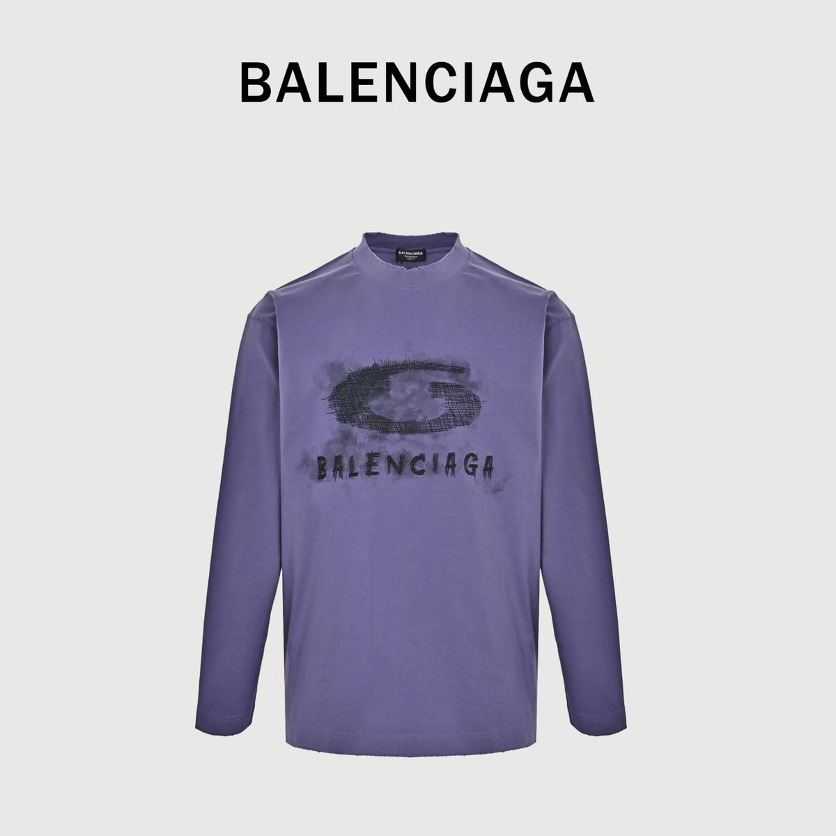 Balenciaga Cutwork-Embroidered Ink-Splatter Long-Sleeve T-Shirt | Purple