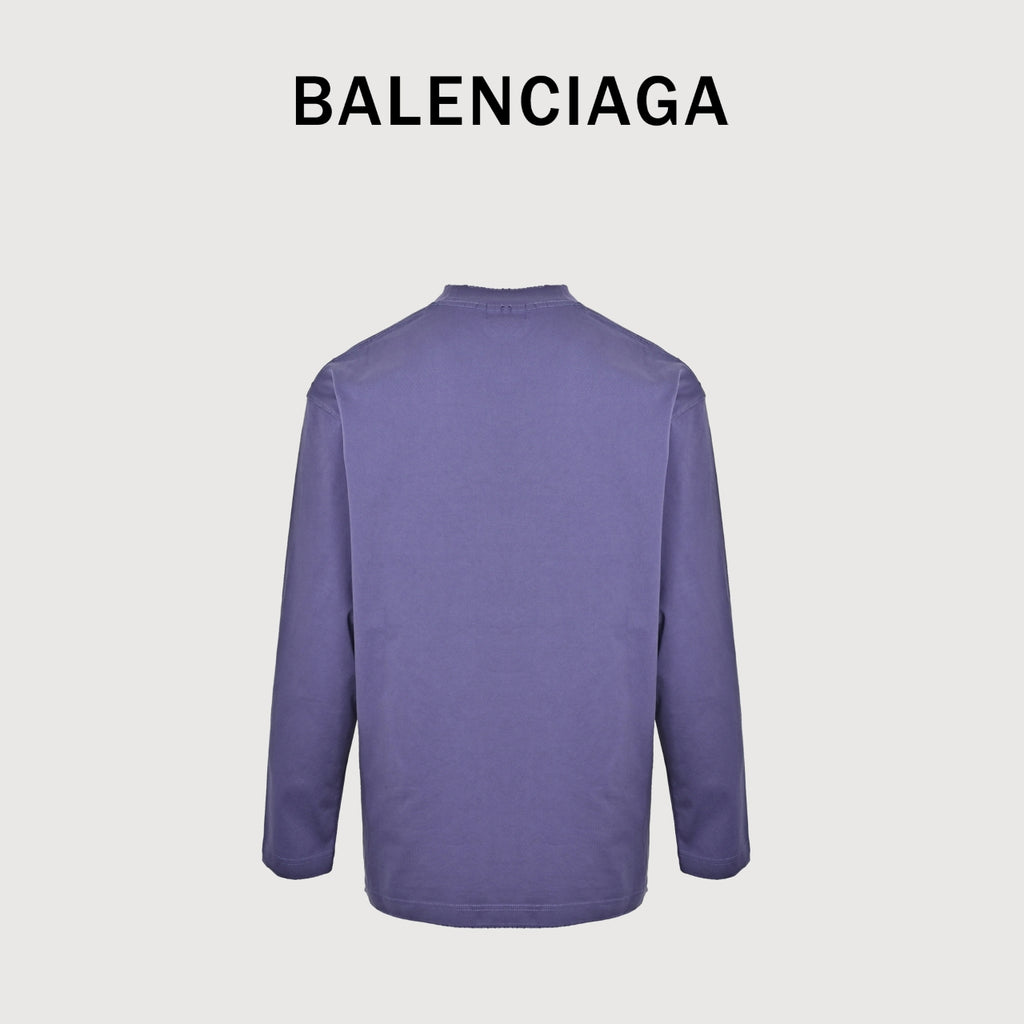 Balenciaga Cutwork-Embroidered Ink-Splatter Long-Sleeve T-Shirt | Purple