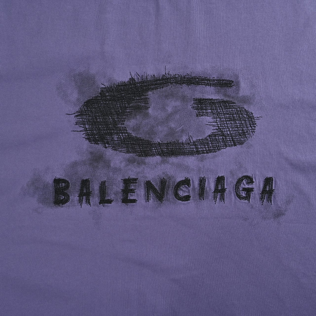 Balenciaga Cutwork-Embroidered Ink-Splatter Long-Sleeve T-Shirt | Purple