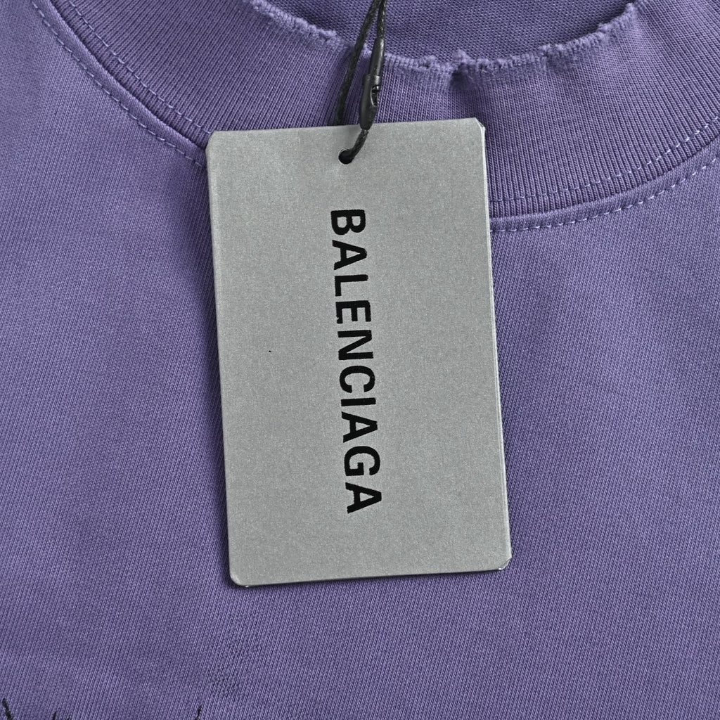 Balenciaga Cutwork-Embroidered Ink-Splatter Long-Sleeve T-Shirt | Purple