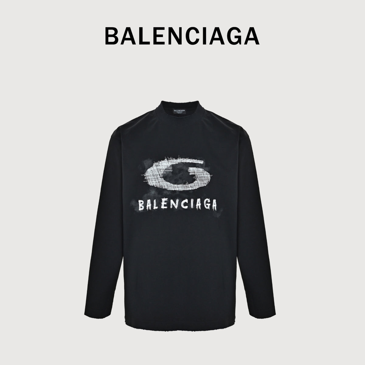 Balenciaga Cutwork-Embroidered Ink-Splatter Long-Sleeve T-Shirt | Black
