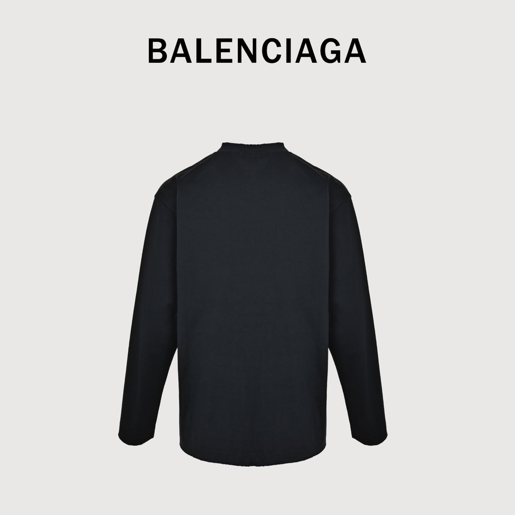 Balenciaga Cutwork-Embroidered Ink-Splatter Long-Sleeve T-Shirt | Black