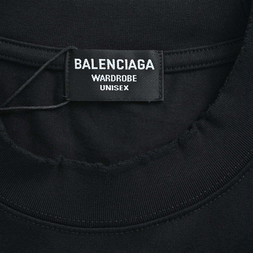 Balenciaga Cutwork-Embroidered Ink-Splatter Long-Sleeve T-Shirt | Black