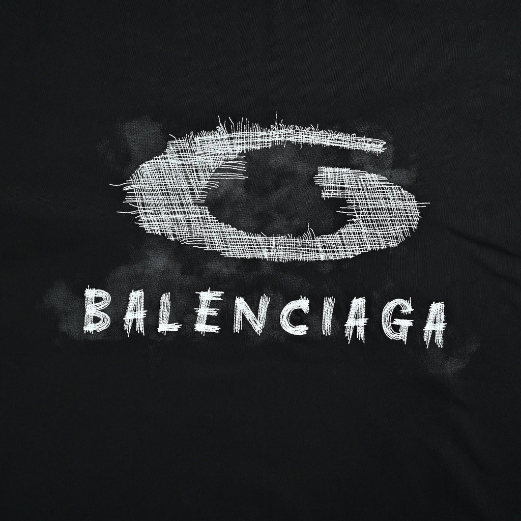 Balenciaga Cutwork-Embroidered Ink-Splatter Long-Sleeve T-Shirt | Black