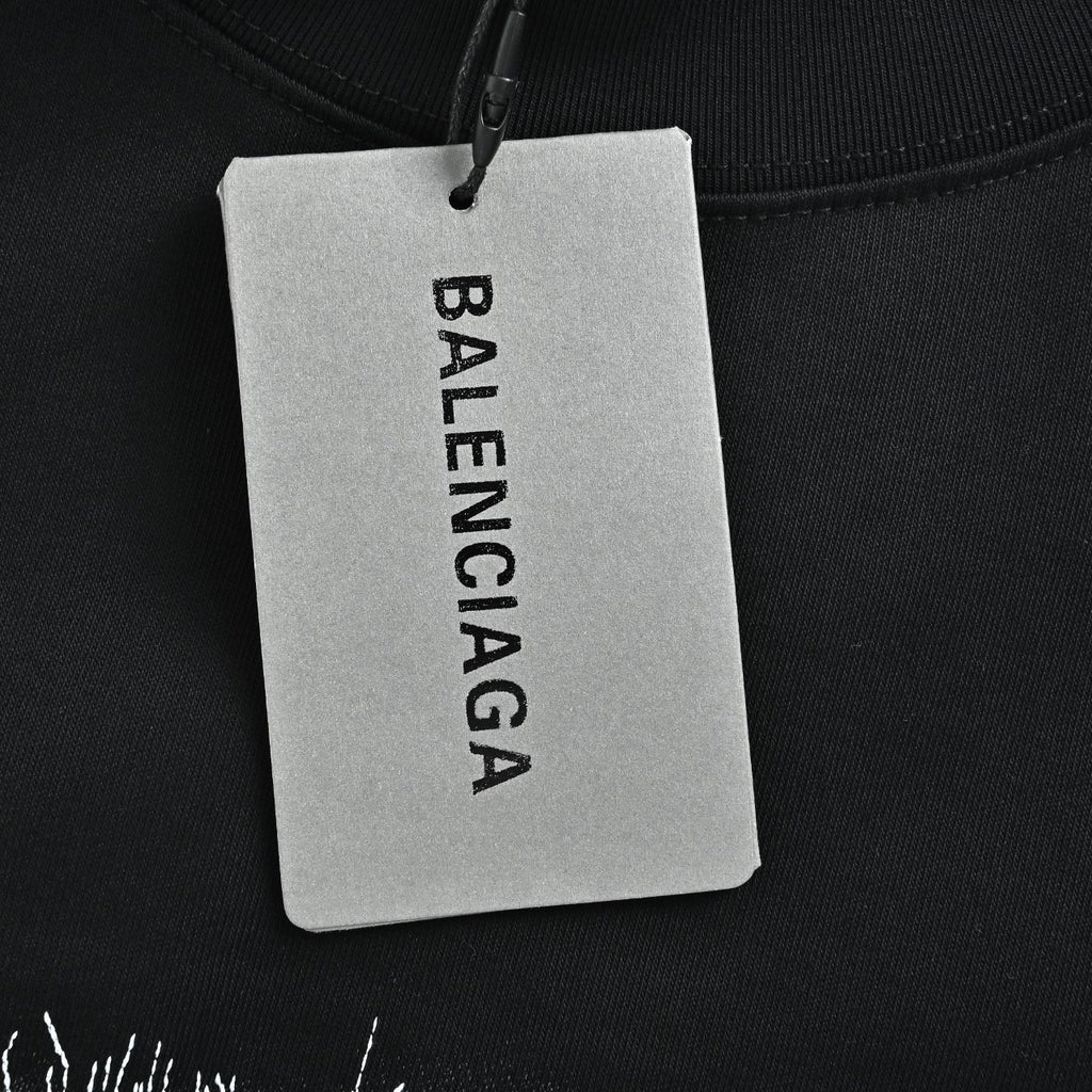 Balenciaga Cutwork-Embroidered Ink-Splatter Long-Sleeve T-Shirt | Black