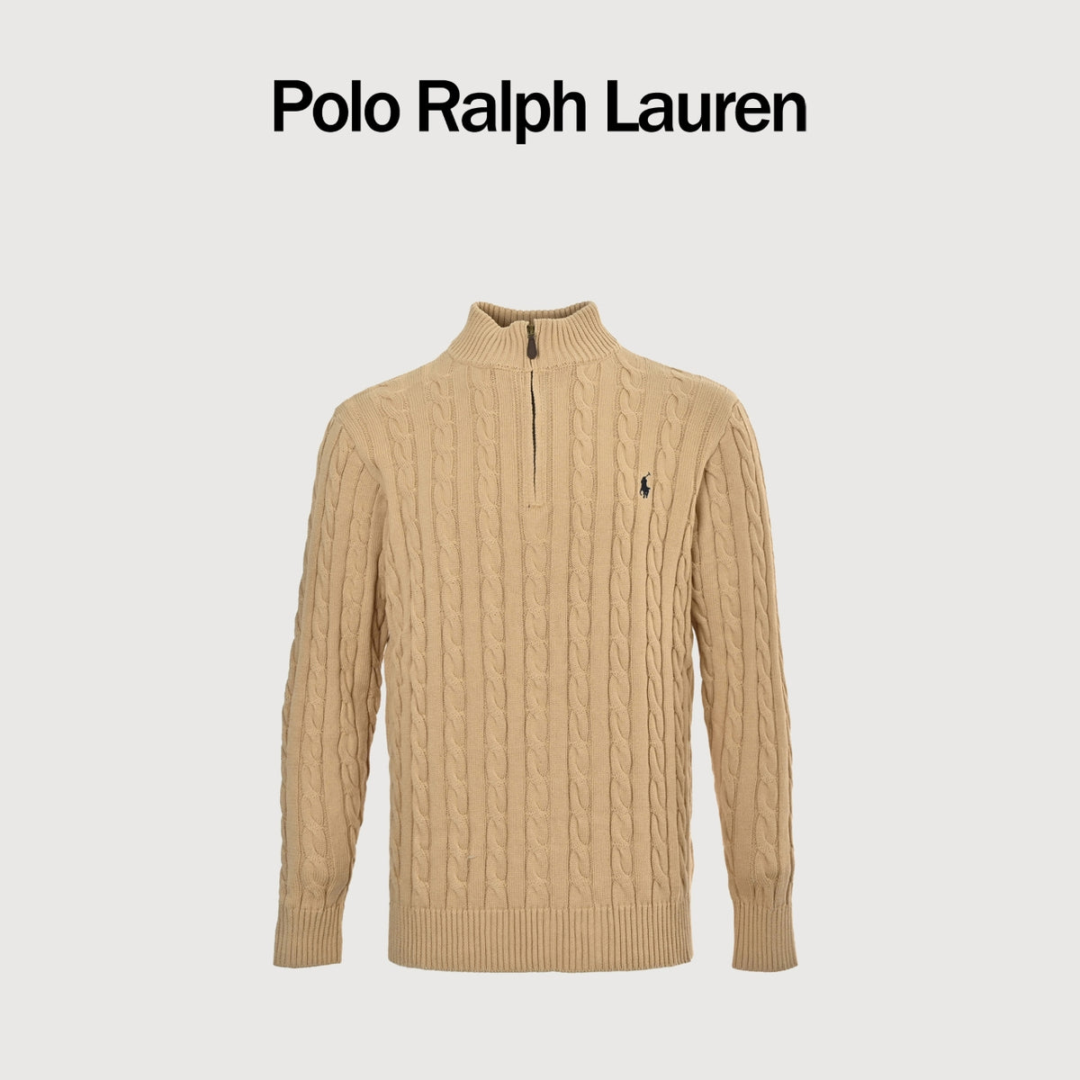 Ralph Lauren Pony-Logo Cable-Knit Half-Zip Sweater | Camel