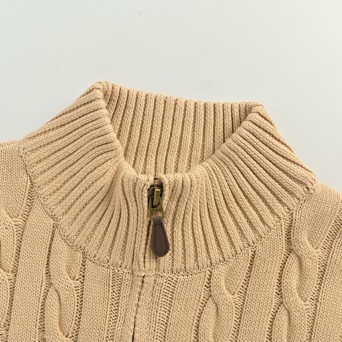 Ralph Lauren Pony-Logo Cable-Knit Half-Zip Sweater | Camel