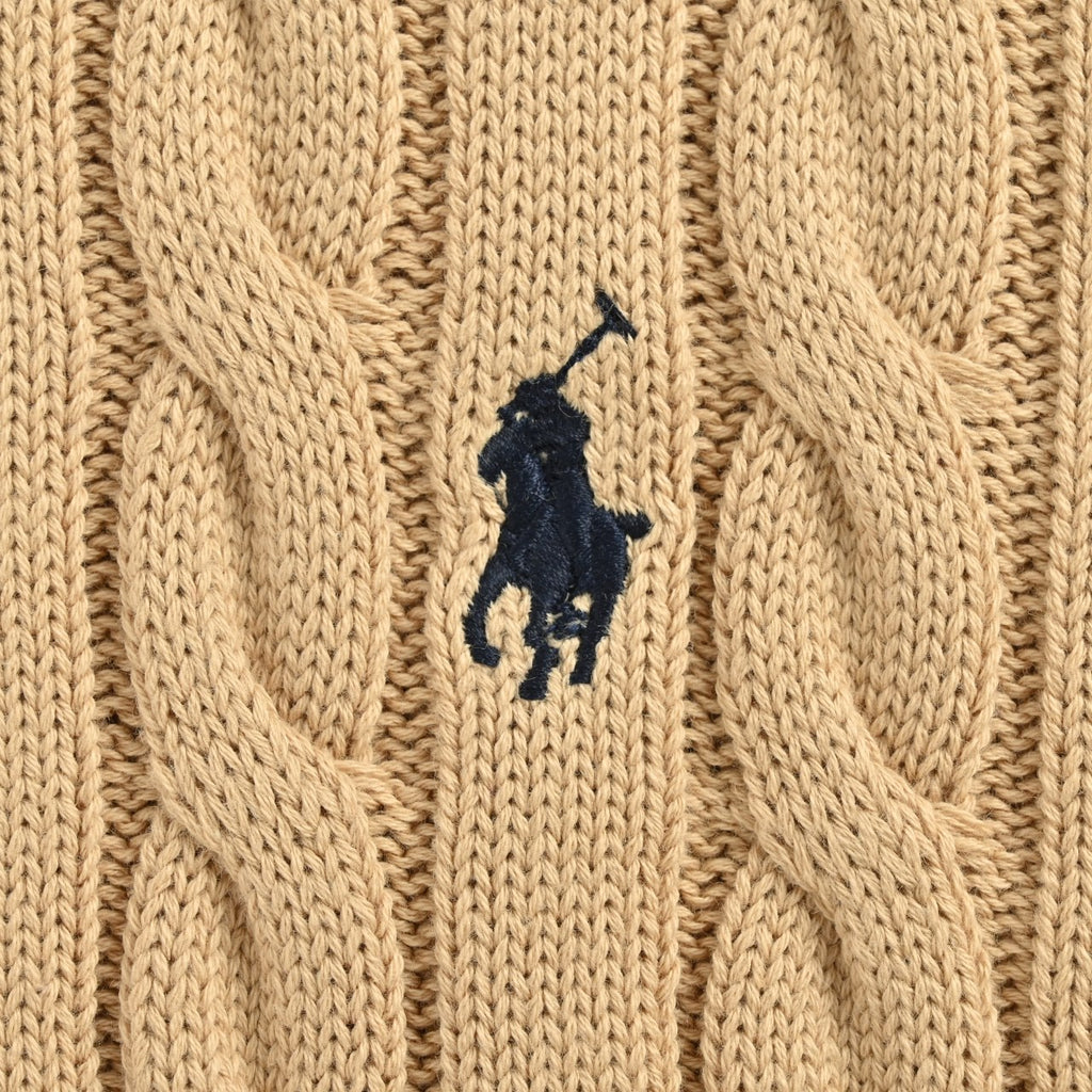 Ralph Lauren Pony-Logo Cable-Knit Half-Zip Sweater | Camel