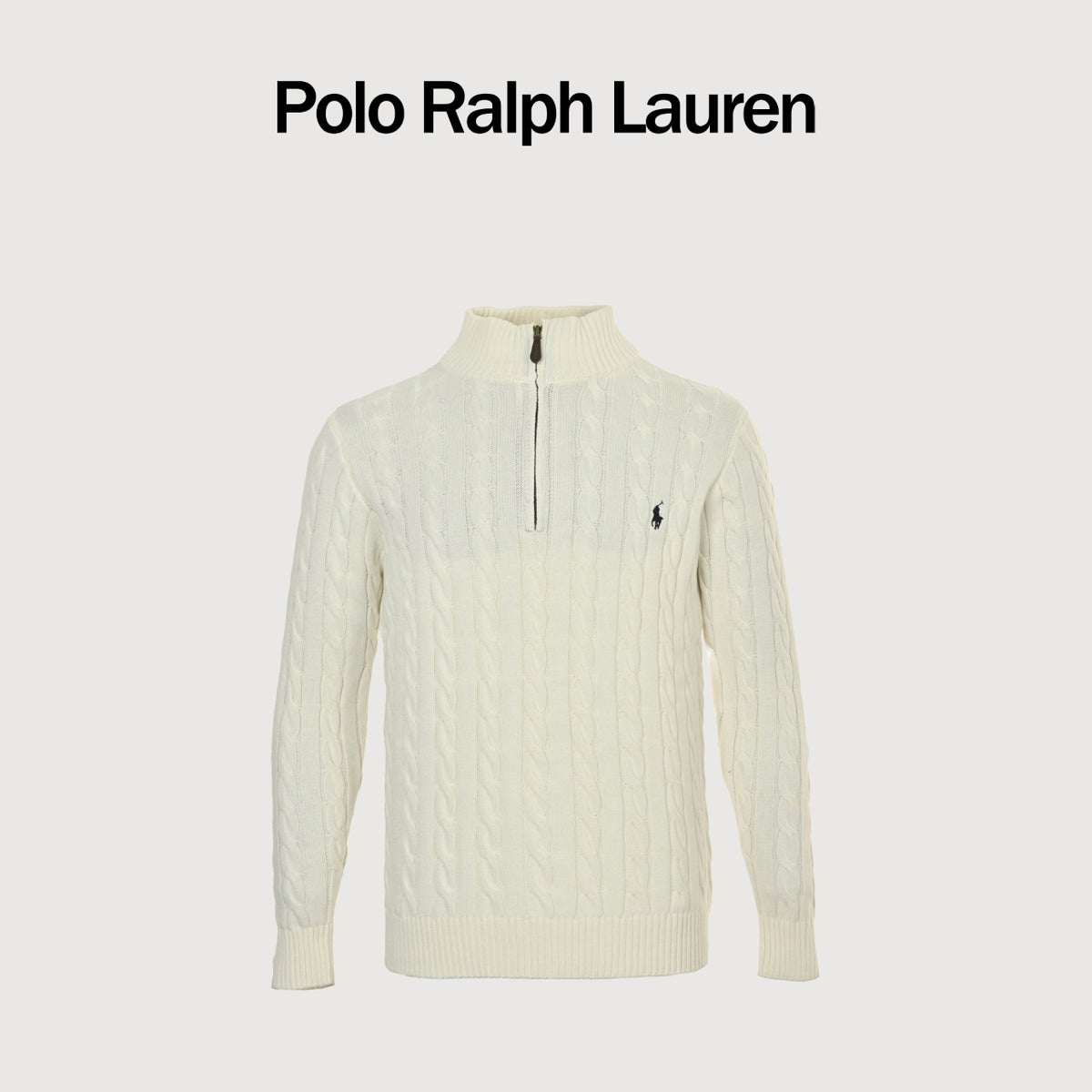 Ralph Lauren Pony-Logo Cable-Knit Half-Zip Sweater | Ivory